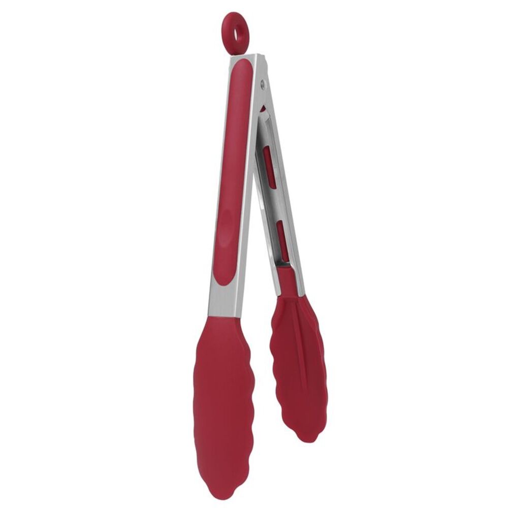 Stainless Steel Non-stick Locking Food Tongs Heat Resistant 9" Burgundy